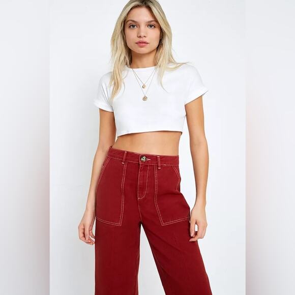 Urban Outfitters BDG Contrast Stitch Workwear Jeans in Red Size 25 - Picture 2 of 12